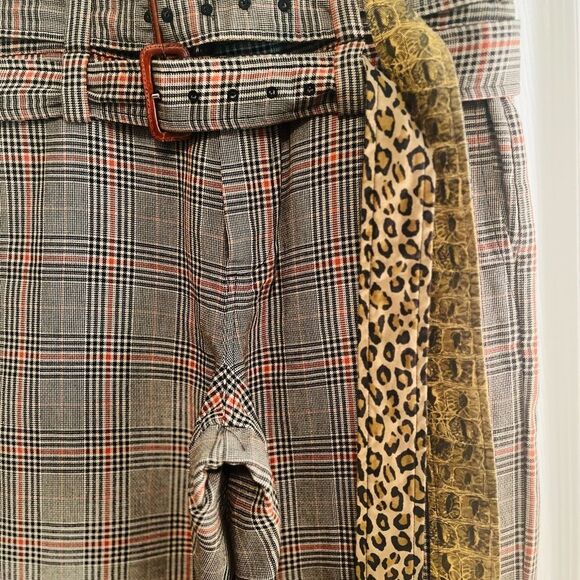 R13 Women's Plaid Cropped Pants with Leopard Belt - Picture 9 of 13